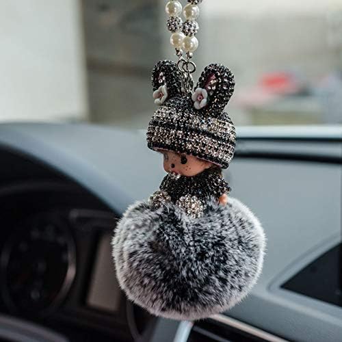 Rückspiegel Ornament, Bling Strass Anhänger, Süsse Puppe Plüsch Ball, Niedlich Auto Spiegel Anhänger