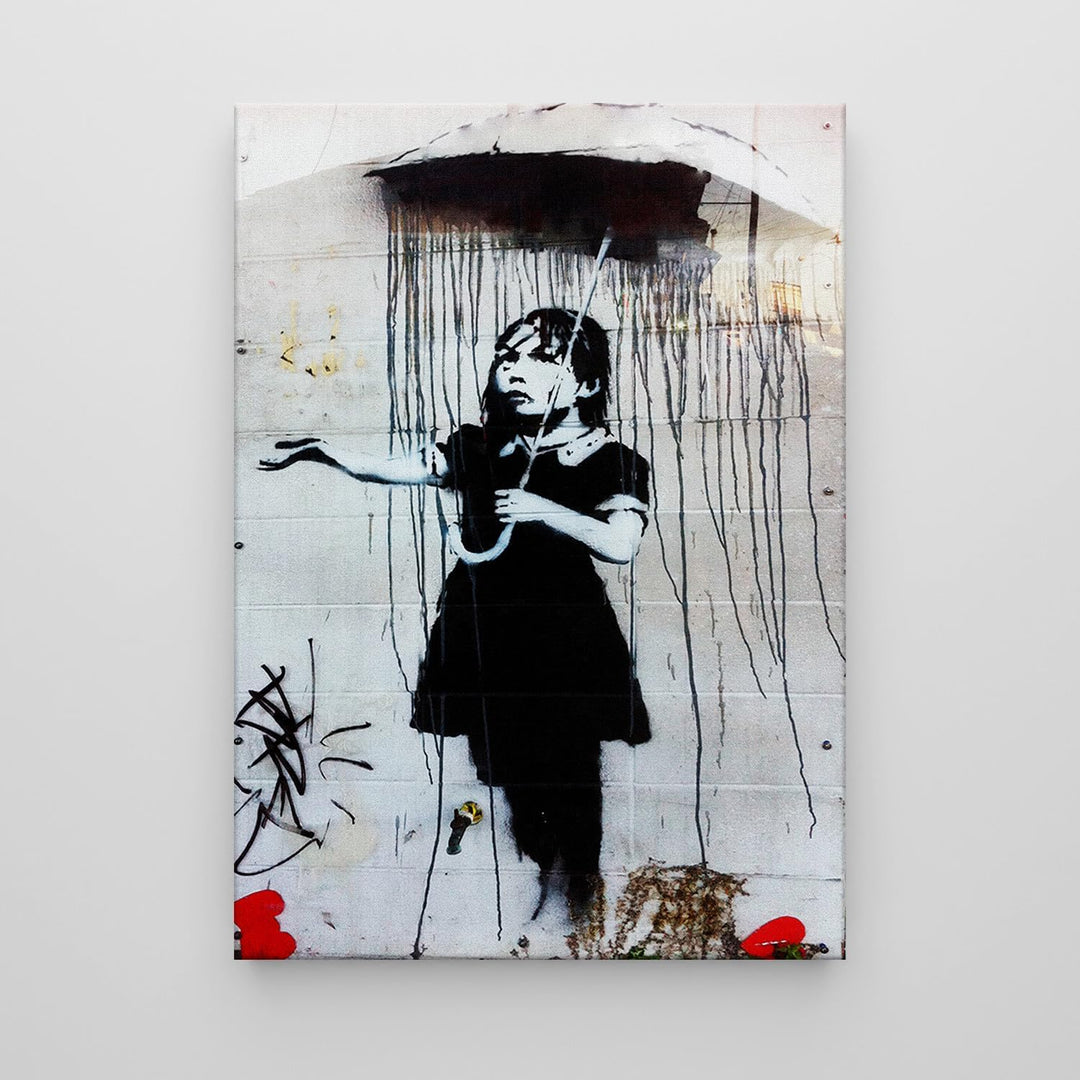Giallobus - Gemälde - Banksy - - Standardleinwand - 35x50-22 - Regenschirm Mädchen - Bereit zum Aufh