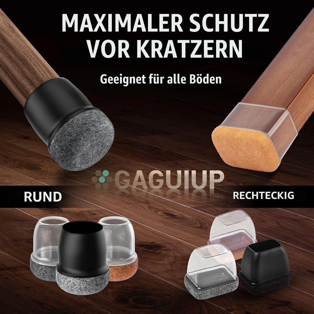 Stuhlbeinkappen rechteckige, Bodenschoner für Stühle, Schutzkappen für Stuhlbeine mit Filz,Silikon S