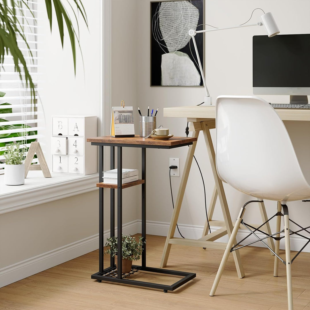 YMYNY Beistelltisch C-Form, Kaffeetisch mit Lagerregal, Drahtgeflecht, Eleganter Sofatisch, für Kaff