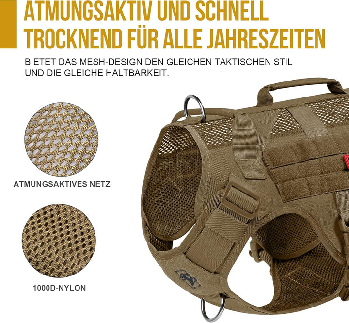 OneTigris Hundegeschirr Kleine Hunde, AIRE MESH Taktisches Anti Zug Geschirr mit 2 Griff Verstellbar
