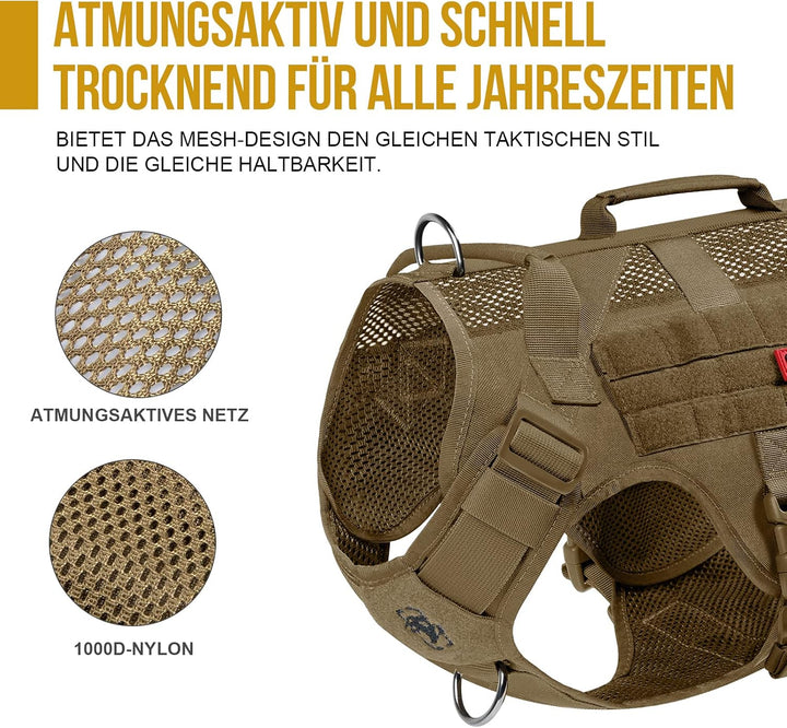 OneTigris Anti Zug Hundegeschirr Grosse Hunde, AIRE MESH Taktisches Geschirr mit 2 Griff &amp; 3 D-Ringe