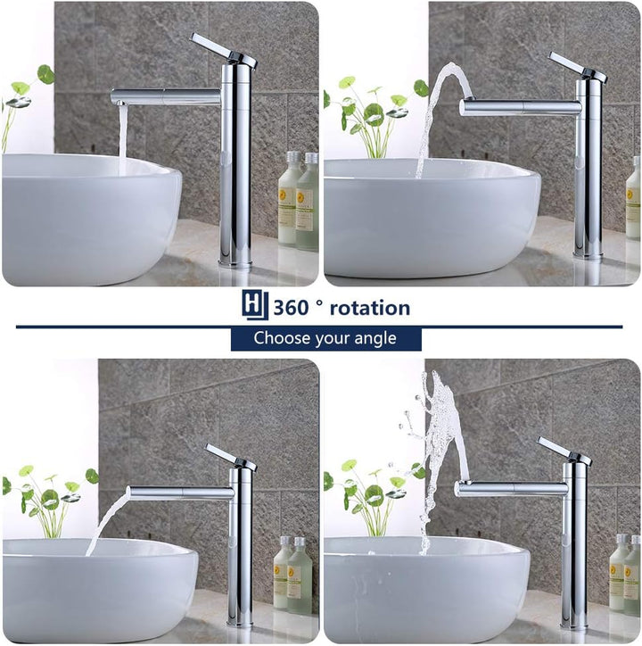 HOMELODY Waschtischarmatur Hoch mit 360°drehbarer Auslauf & Körper - Edelstahl Wasserhahn Bad mit 21