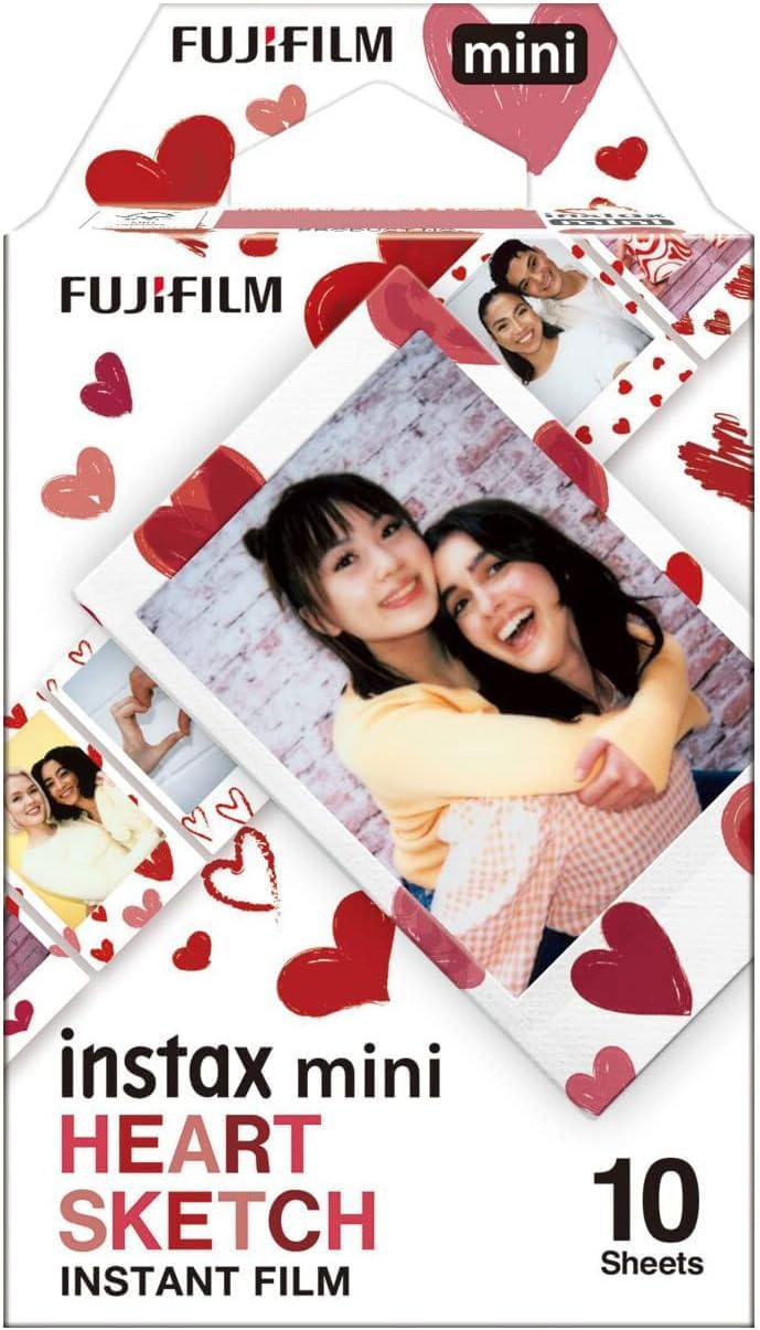INSTAX Mini LINK2 Smartphone Printer, Clay White & Mini Film Heart Sketch Clay White Bundle mit Mini