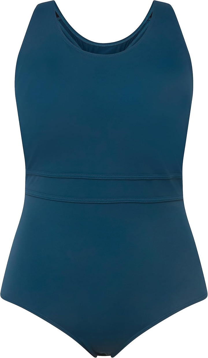 Ulla Popken Damen, Zierknoten, Softcups, Zierbänder Badeanzug, Dunkles Petrol