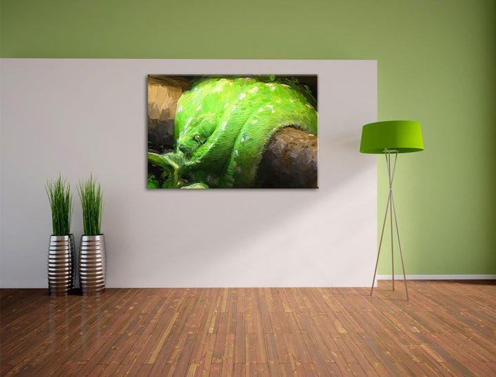 Pixxprint Grüne exotische Schlange als Leinwandbild/Grösse: 100x70 cm/Wandbild/Kunstdruck/fertig bes
