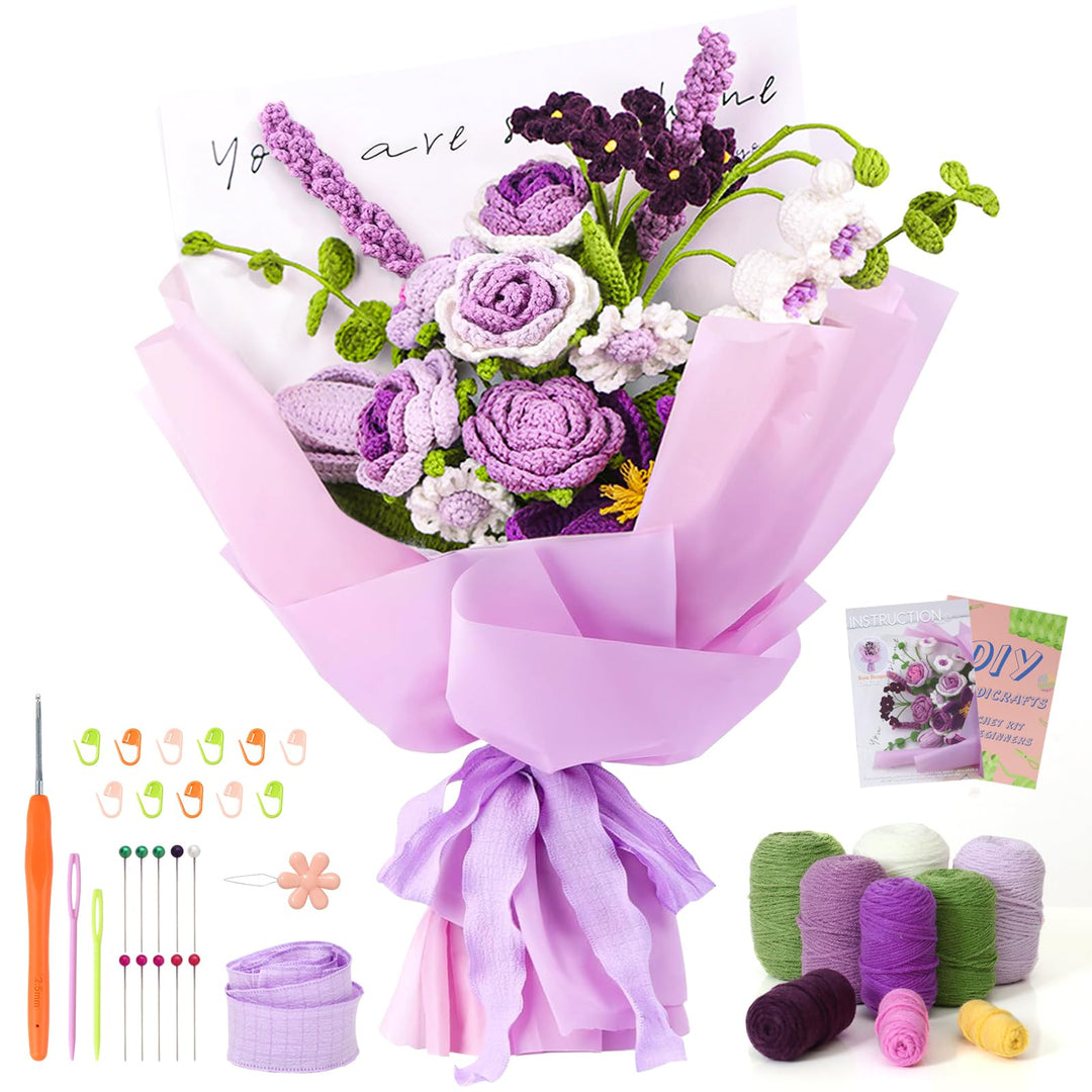 ASTNIC Häkelset für Anfänger, Komplettes Blumen Häkelset für Anfänger Erwachsene, Rosenstrauss Häkel