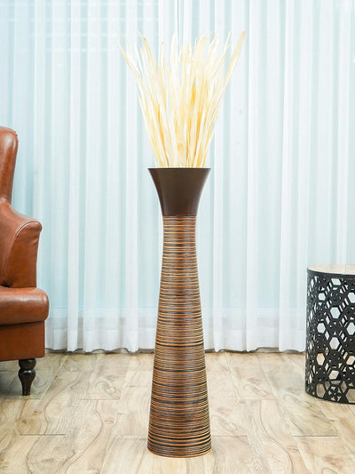 Leewadee Grosse Bodenvase für Dekozweige hohe Standvase Design Holzvase, Holz, 90 cm, braun 90 cm Br