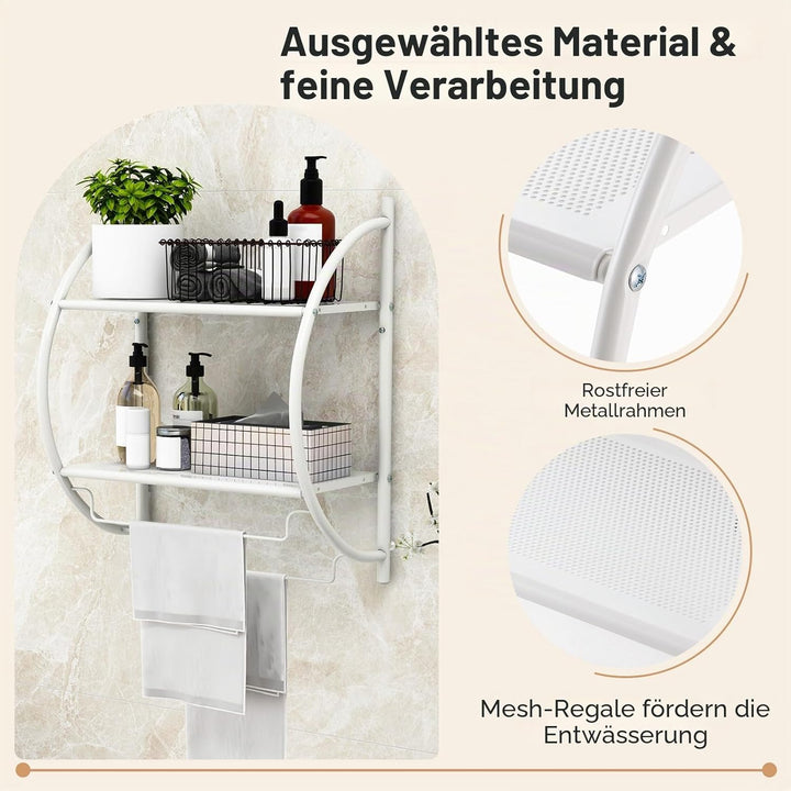 LIFEZEAL Badezimmerregal Hängend, Wandregal Badezimmer mit 2 Ablagen & Handtuchhalter, Hängeregal Wa