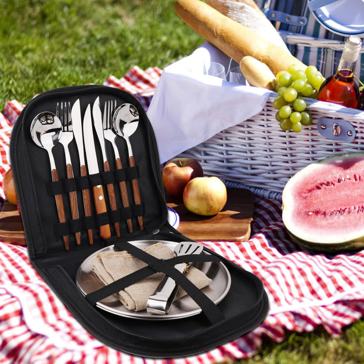 Camping Geschirr Set für 2 Personen, 12 Stück, Edelstahl, Picknick Besteck, Tragbare Bestecktaschen,