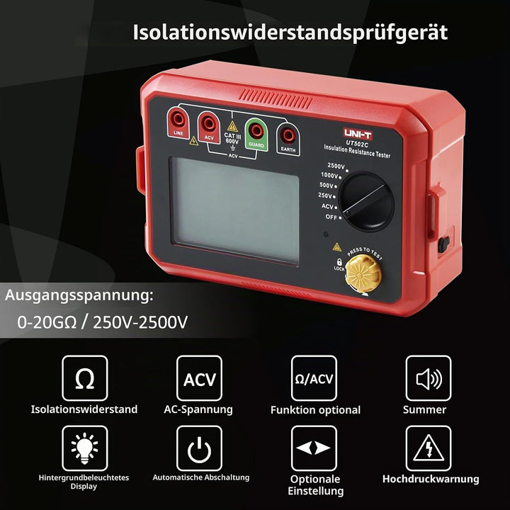 UNI-T UT502C Isolierung Widerstand Tester 2500V 20.0GΩ Isolationsmessgerät Isolationstester, Digital