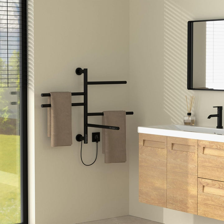 LuxeBath Handtuchwärmer Elektrisch mit 5 schwenkbaren Armen und Timerfunktion, Handtuchheizkörper Sc
