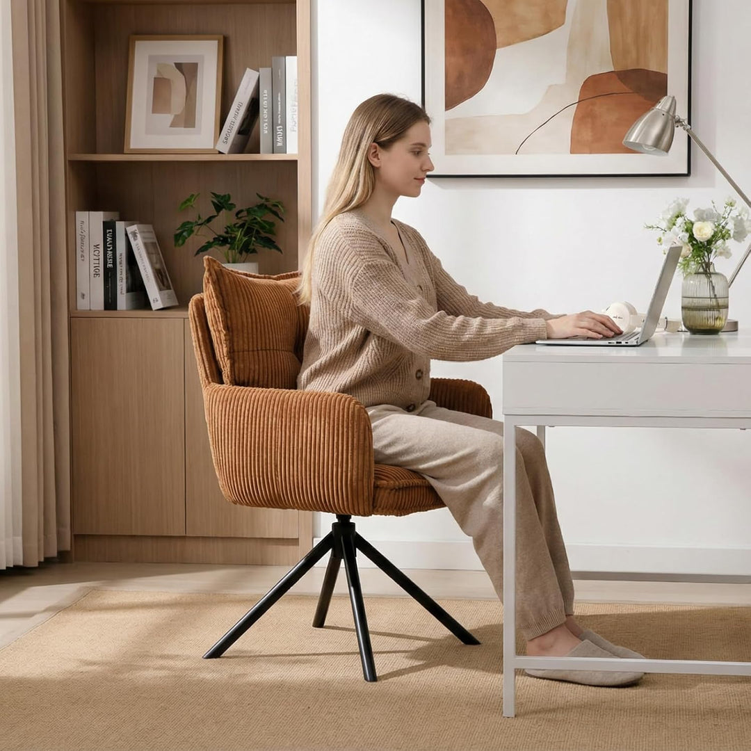 Ya-Home Modern Bürostuhl 360°Drehbar Schreibtischstuhl mit Armlehne Drehstuhl aus Kordsamt für Arbei