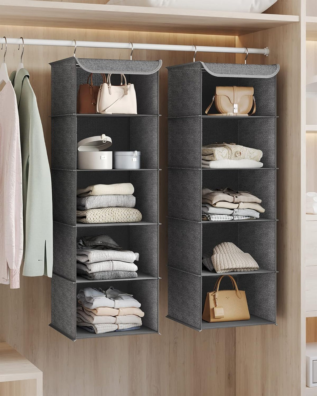 SONGMICS Hängeorganizer, 2er Set, Schrank-Organizer, Hängeregal, Hängeaufbewahrung, faltbar und plat