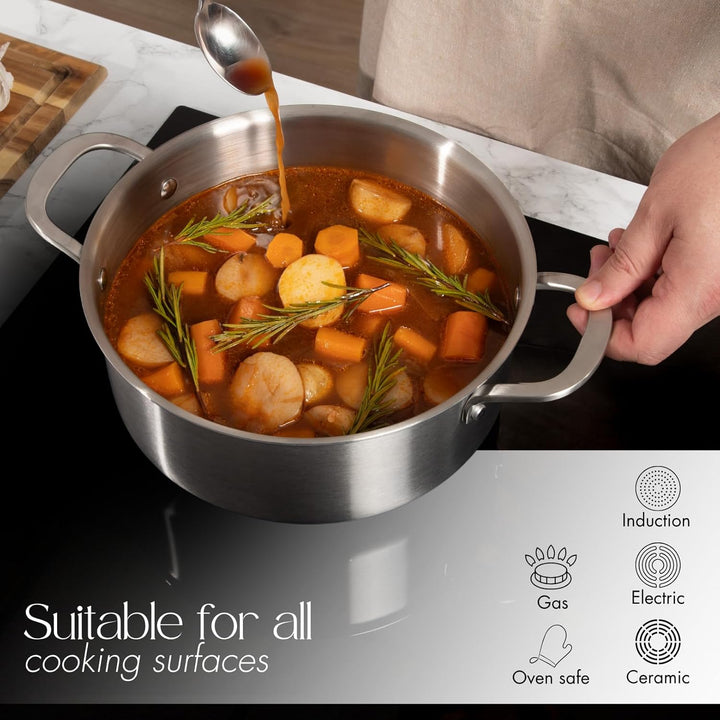 Edelstahl Kasserolle mit Deckel - Induktionskochfeld Kochtöpfe Set - Antihaft Dutch Oven - 20cm, 24c