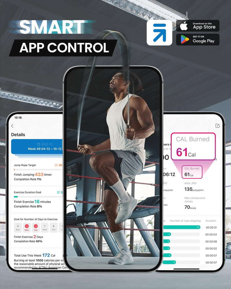 RENPHO Springseil, Smart Fitness Skipping Rope mit APP Daten Analyse, Workout-Jump Rope, Speed Rope