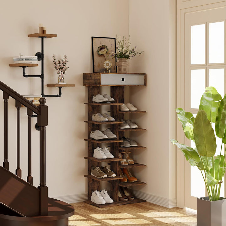 WOLTU Schuhregal mit Schublade, Holzoptik,Schuhschrank mit 12 Ablagen,Schuh-Organizier, Schuhaufbewa