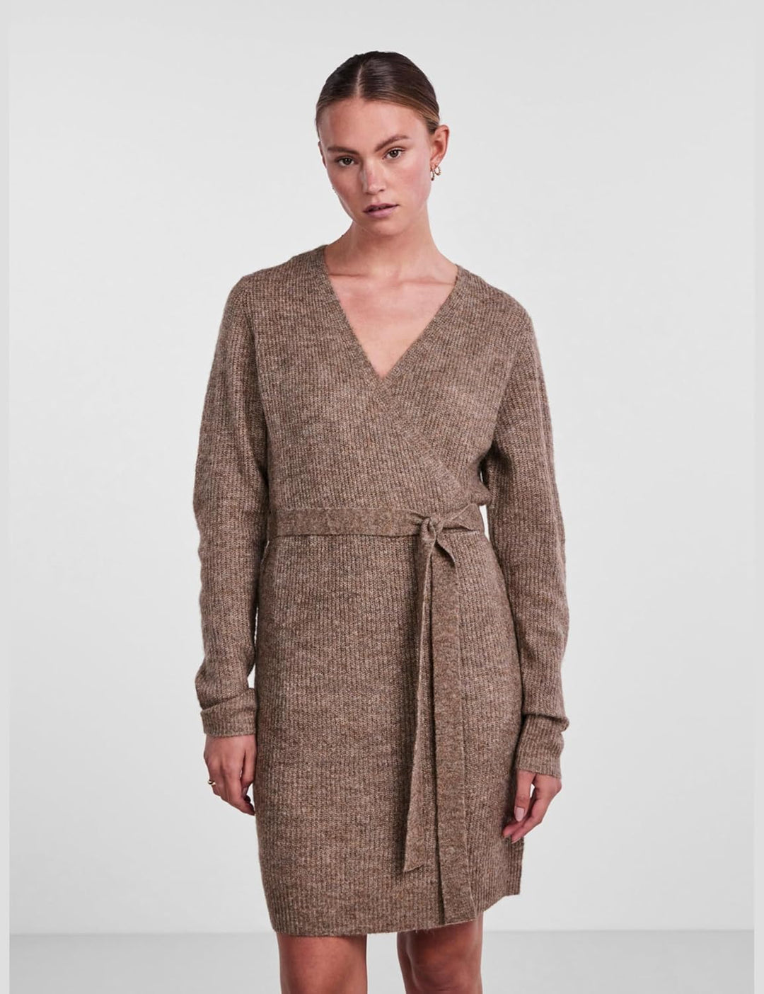 PIECES Damen Pcellen Ls Wrap Knit Dress Noos Bc XL Fossil, XL Fossil