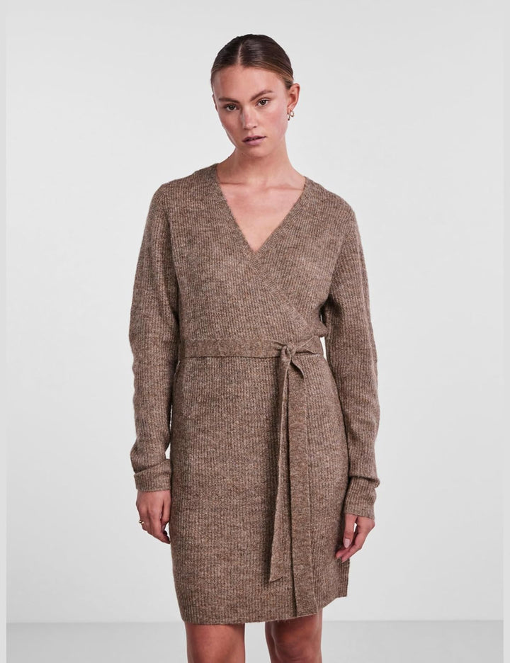 PIECES Damen Pcellen Ls Wrap Knit Dress Noos Bc XL Fossil, XL Fossil