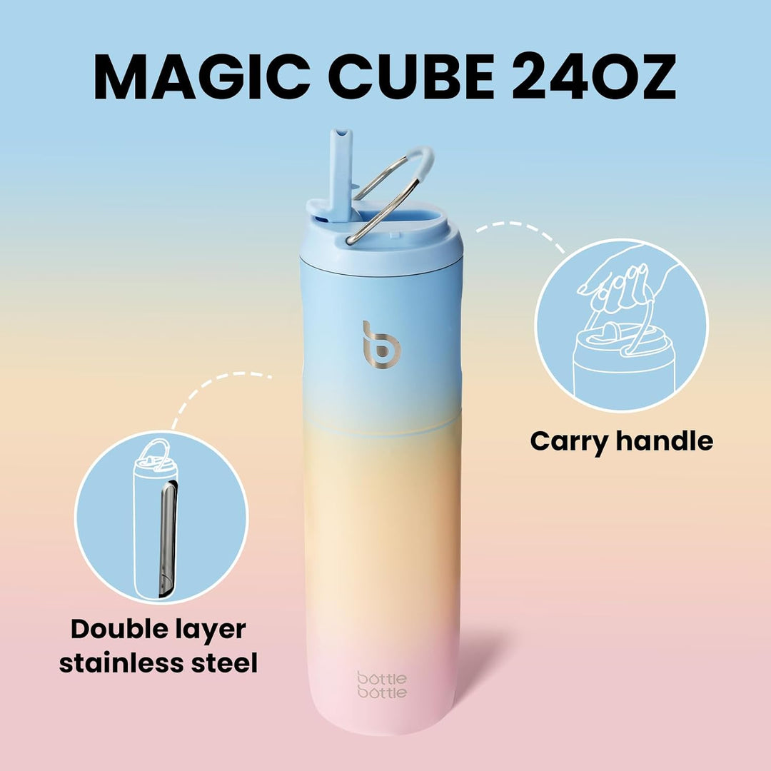 BOTTLE BOTTLE Isolierte Wasserflasche 680 ml mit Strohhalmdeckel und Griff für Sport, Reisen, Fitnes