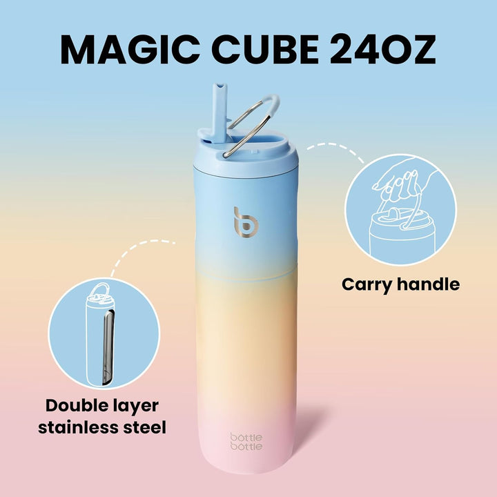 BOTTLE BOTTLE Isolierte Wasserflasche 680 ml mit Strohhalmdeckel und Griff für Sport, Reisen, Fitnes