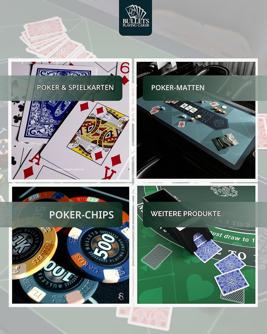 Bullets Playing Cards | Pokerkoffer „Salvatore“ mit 300 Clay Pokerchips 10g | Pokerset mit Karten, W