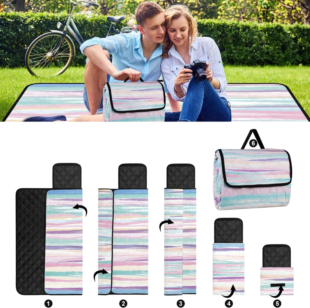 Picknickdecke Wasserdicht, 200 x 200cm Gross Stranddecke Sandfrei mit Wasserdichter Unterseite, Trag