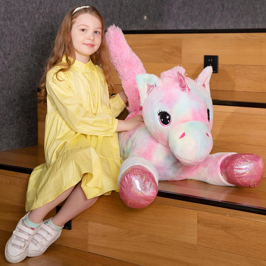 MorisMos Grosser Einhorn Riesen Einhorn Plüschtier XXL Stofftier Kuscheltiere gross 80cm Rosa Einhor
