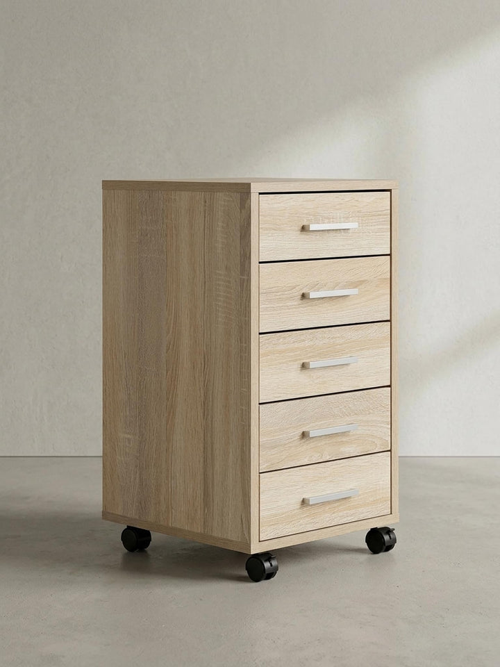 Schubladenschrank ITTER Holz: 5 Schubladen, Rollen, melaminharzbeschichtet - KADIMA DESIGN. Farbe: B