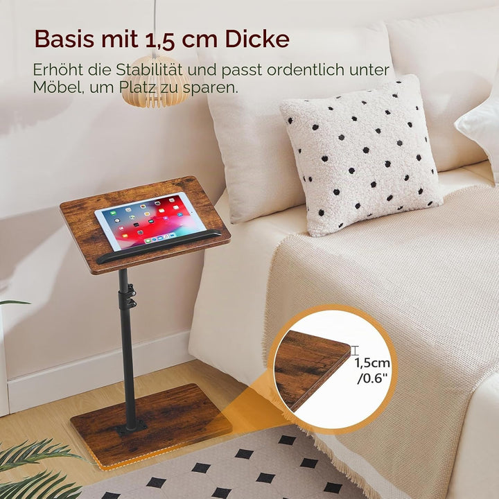 360° Drehbarer Beistelltisch, C-Form, Wohnzimmertisch mit Einstellbarer Höhe von 50,8-75 cm, Nachtti