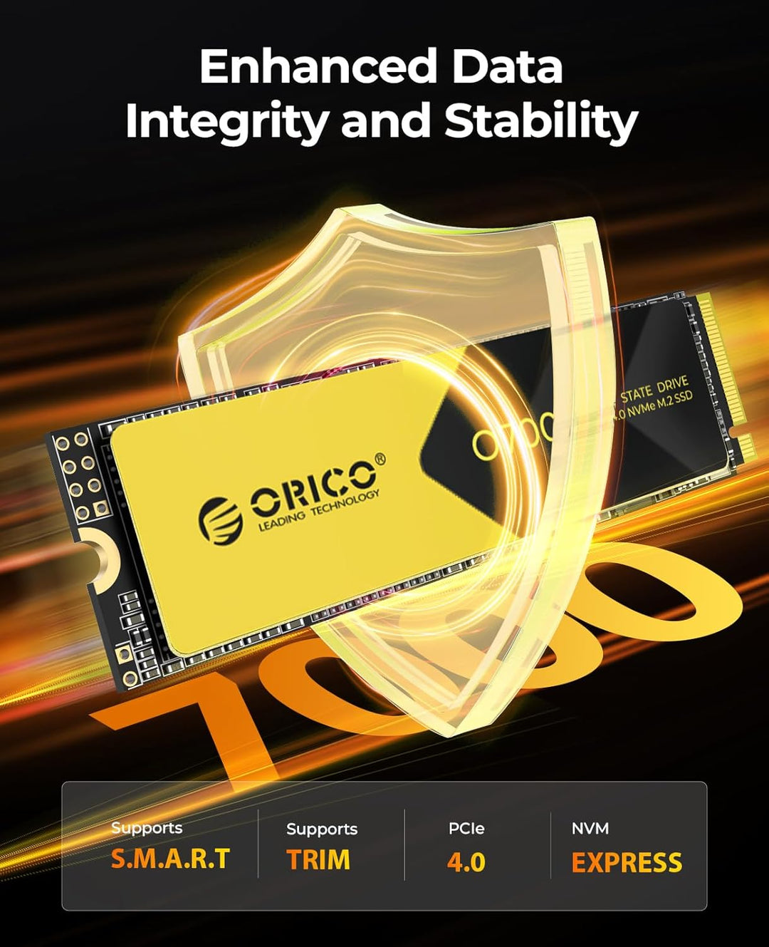 ORICO NVMe M.2 SSD 1TB, PCIe 4.0 x 4, 7000 MB/s Lesen, 6500 MB/s Schreiben, M2 2280 Interne SSD mit