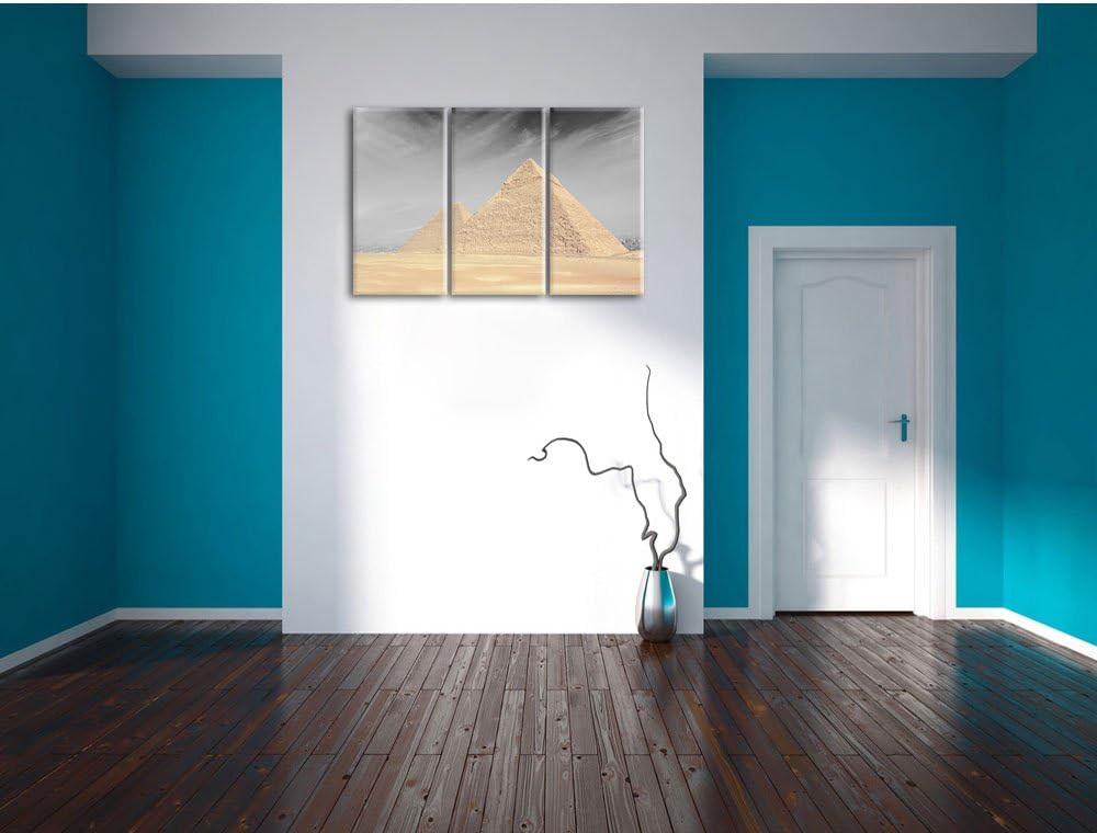 Pixxprint Pyramiden von Gizeh als Leinwandbild/Grösse: 3 Teilig (120x80 cm) cm/Wandbild/Kunstdruck/f