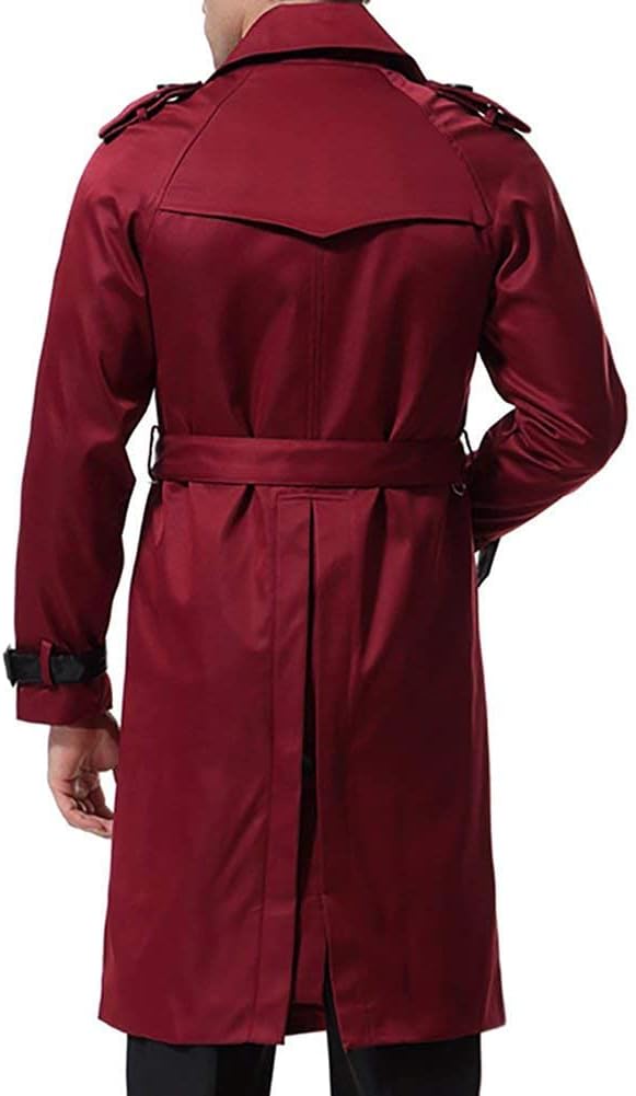 AOWOFS Herren Zweireihiger Trenchcoat mit Gürtel Revers Lang Mantel Business Jacke Frühling Übergang