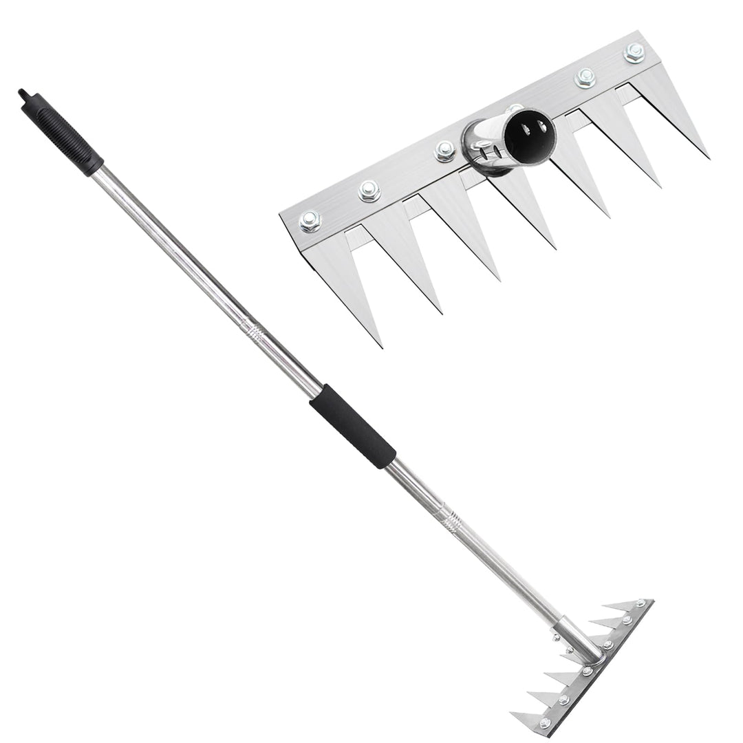 Gartenrechen mit 1,2m Metallgriff, Garden Harke Mehrzweck Garten Unkraut Werkzeug, Unkrauthacke, Tra