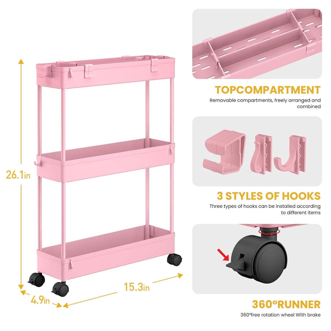 SPACELEAD Schlanker Regalwagen, 3 Etagen, Badezimmer-Organizer, rollbarer Allzweckwagen, Mobile Rega