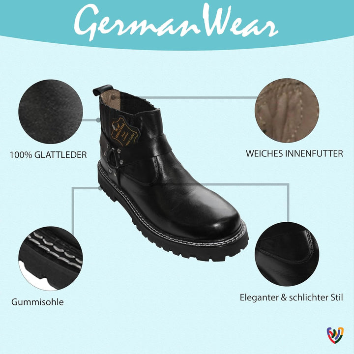 German Wear Western Reiter Chopper Motorradschuhe Stiefel Motorradstiefel Echtleder 43 EU Schwarz, 4