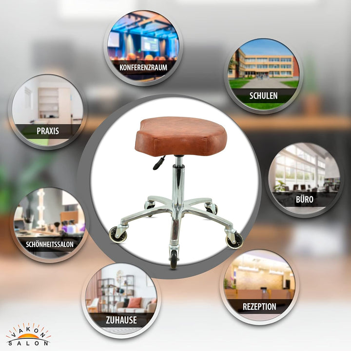 VAKON SALON - Ergonomischer Sitzhocker Hellbraun höhenverstellbar von 50 bis 65 cm Rollhocker - Dreh