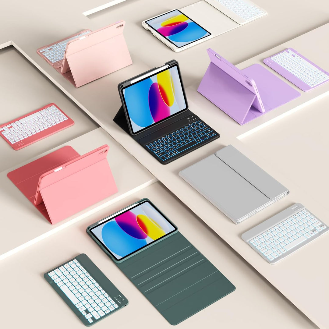 Hülle mit Tastatur für iPad A16 2025 / iPad 10. Generation 2022, RGB Bluetooth Magnetische Tastatur,