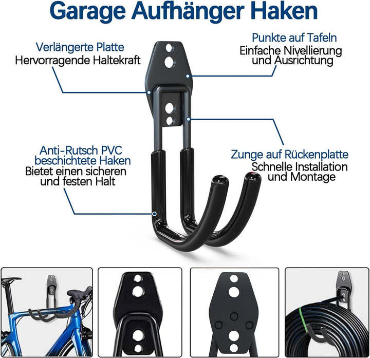 3-H Wandhaken Garage, Doppelhaken, Gerätehaken 10 Stück, Wandhaken Schwerlast für Leiter, Werkzeuge,