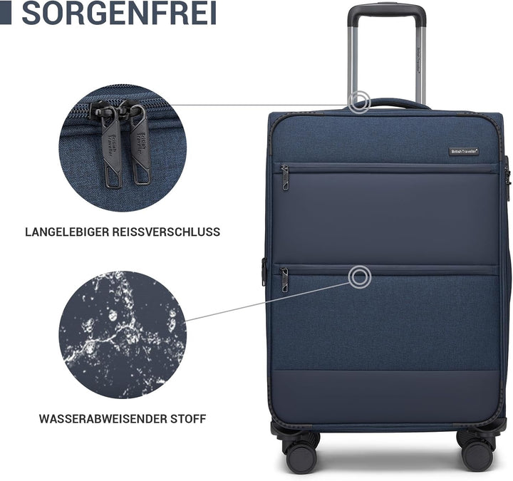 British Traveller Handgepäck Koffer Stoff, 41 Liter-Leichter Weichgepäckkoffer mit separatem Laptop-