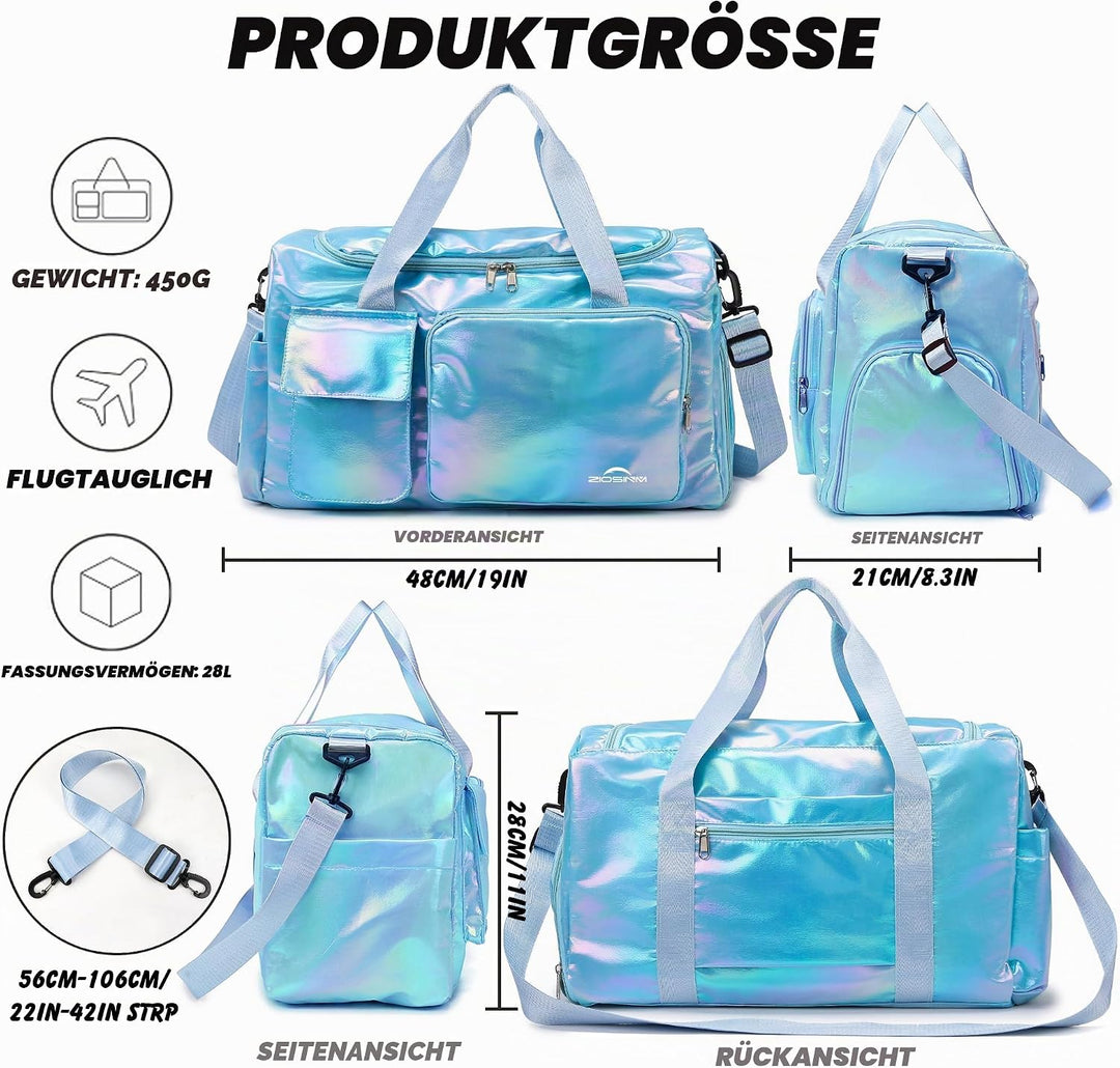 Sporttasche Damen mit Schuhfach und Nassfach, Reisetasche Damen Glitzer Gym Bag saunatasche Reisetas