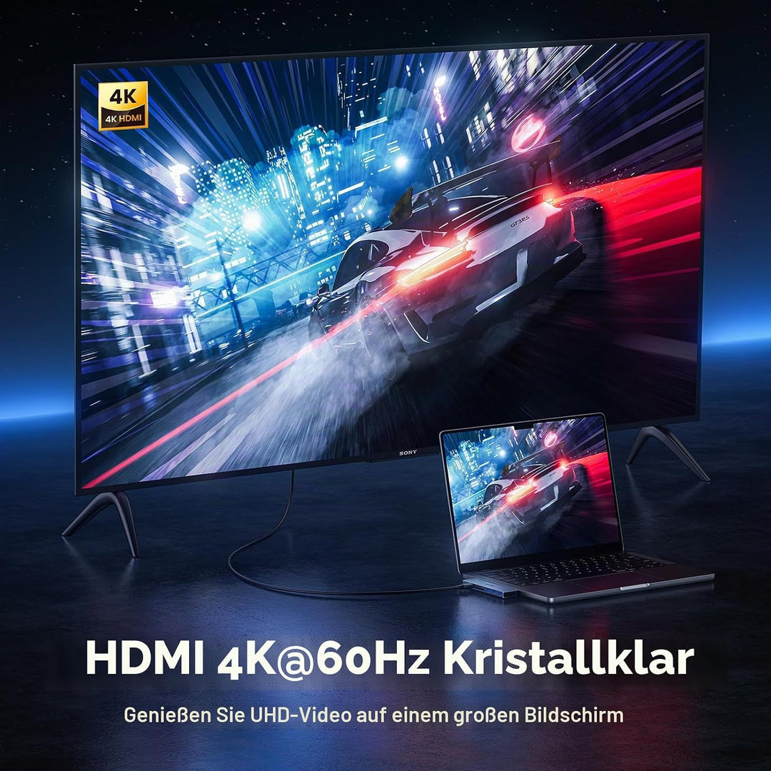 RayCue USB-C Hub HDMI für MacBook Pro/Air M1/M2 (2021-2023) – 4K HDMI Adapter, 3X USB-A 3.0, Thunder