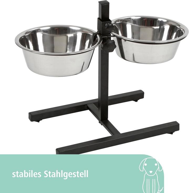 Kerbl Futterbar inklusive Edelstahlnäpfe, Stufenlos Verstellbarer Hunde Fressnapf, 2 x 2800 ml, Höhe