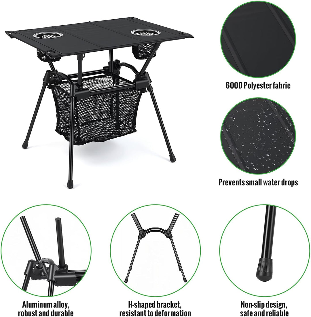 GARLLEN Campingtisch klappbar, 60x43x51cm Camping Tisch Klapptisch mit Getränkehalter, Netztasche &