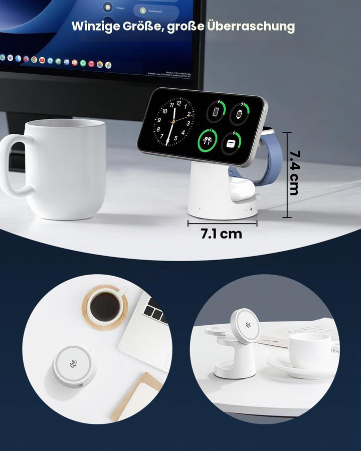 GEEKERA Qi2 25W 3-in-1 Ladestation mit Nachtlicht, Faltbares MagSafe-kompatibles Schnellladegerät fü