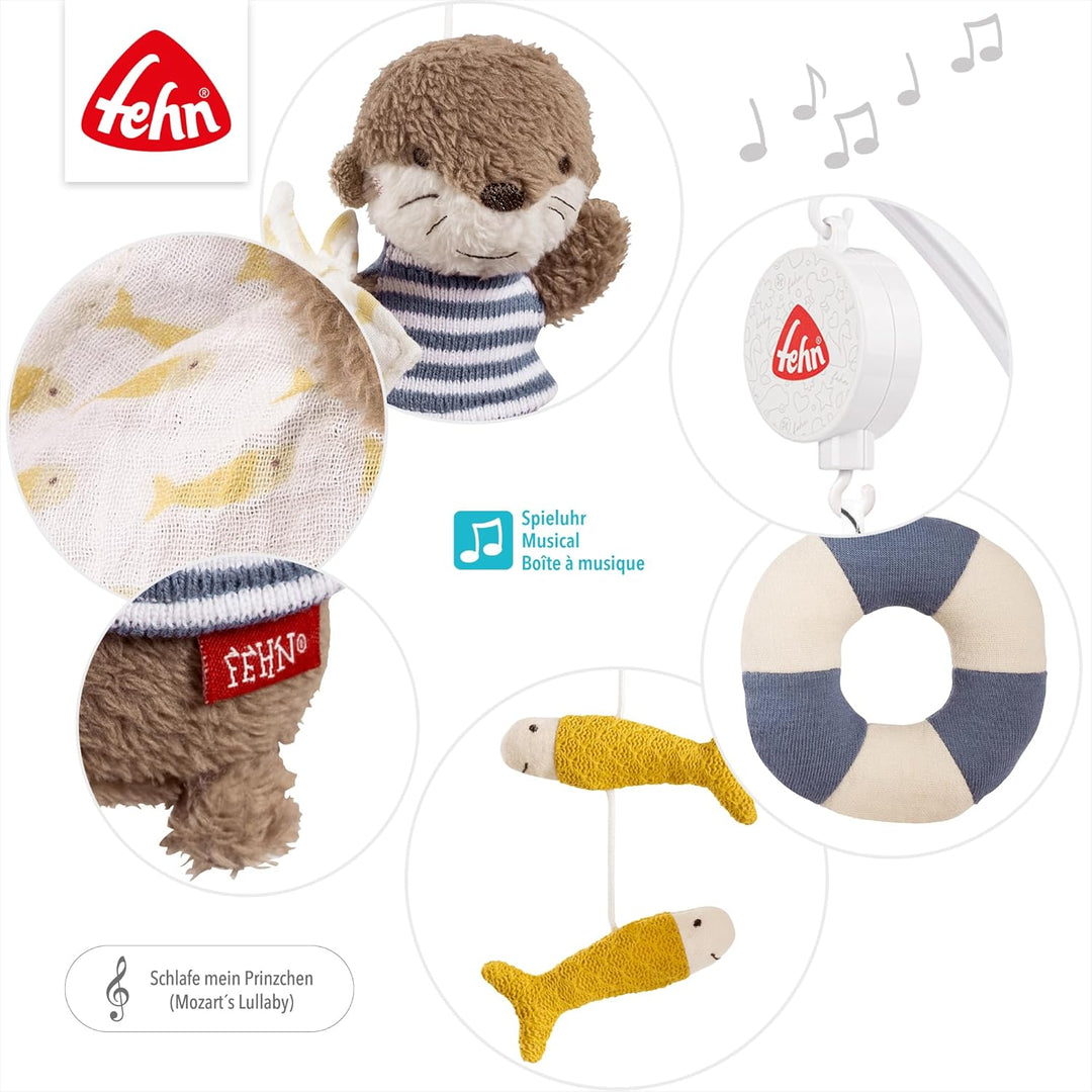 Fehn Musik-Mobile Otter – Aufzieh-Mobile mit Spieluhr-Melodie „Mozarts Wiegenlied“ und Figuren zur B