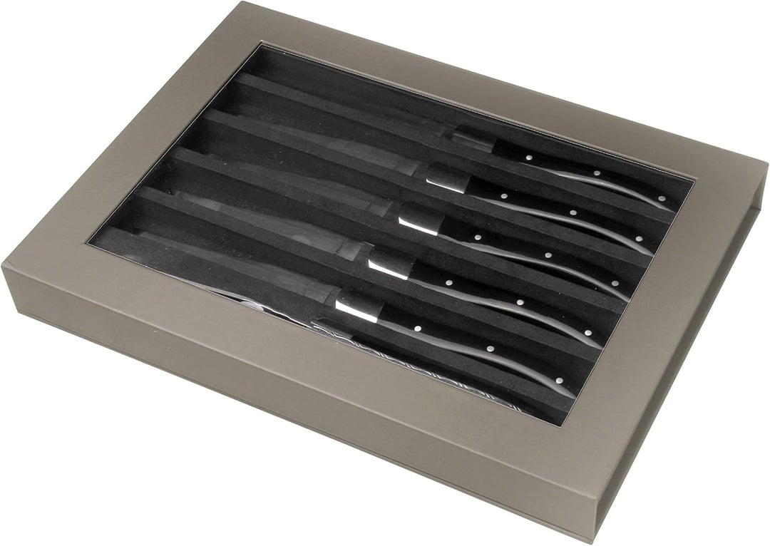 Amefa Lou Laguiole Steakmesser-Set 6-teilig | Griffe Blau | Mikro-Wellenschliff mit langanhaltender