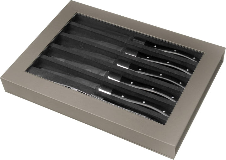Amefa Lou Laguiole Steakmesser-Set 6-teilig | Griffe Blau | Mikro-Wellenschliff mit langanhaltender