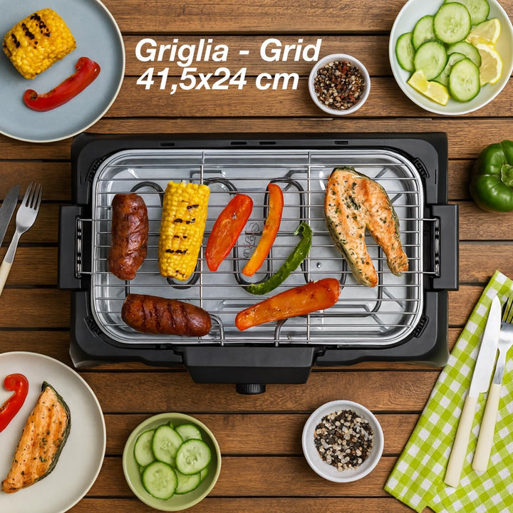 BEPER P101BBQ001 2000W Elektrogrill, XXL-Grillfläche (41,5 x 24 cm), rauchfreies Grillen, zwei Grill