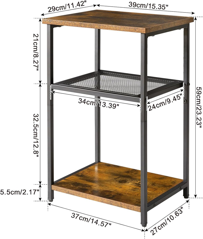 IBUYKE Beistelltisch,Nachttische mit Gitterablagen,Kleiner Couchtisch,Metallgestell,Industrie-Design